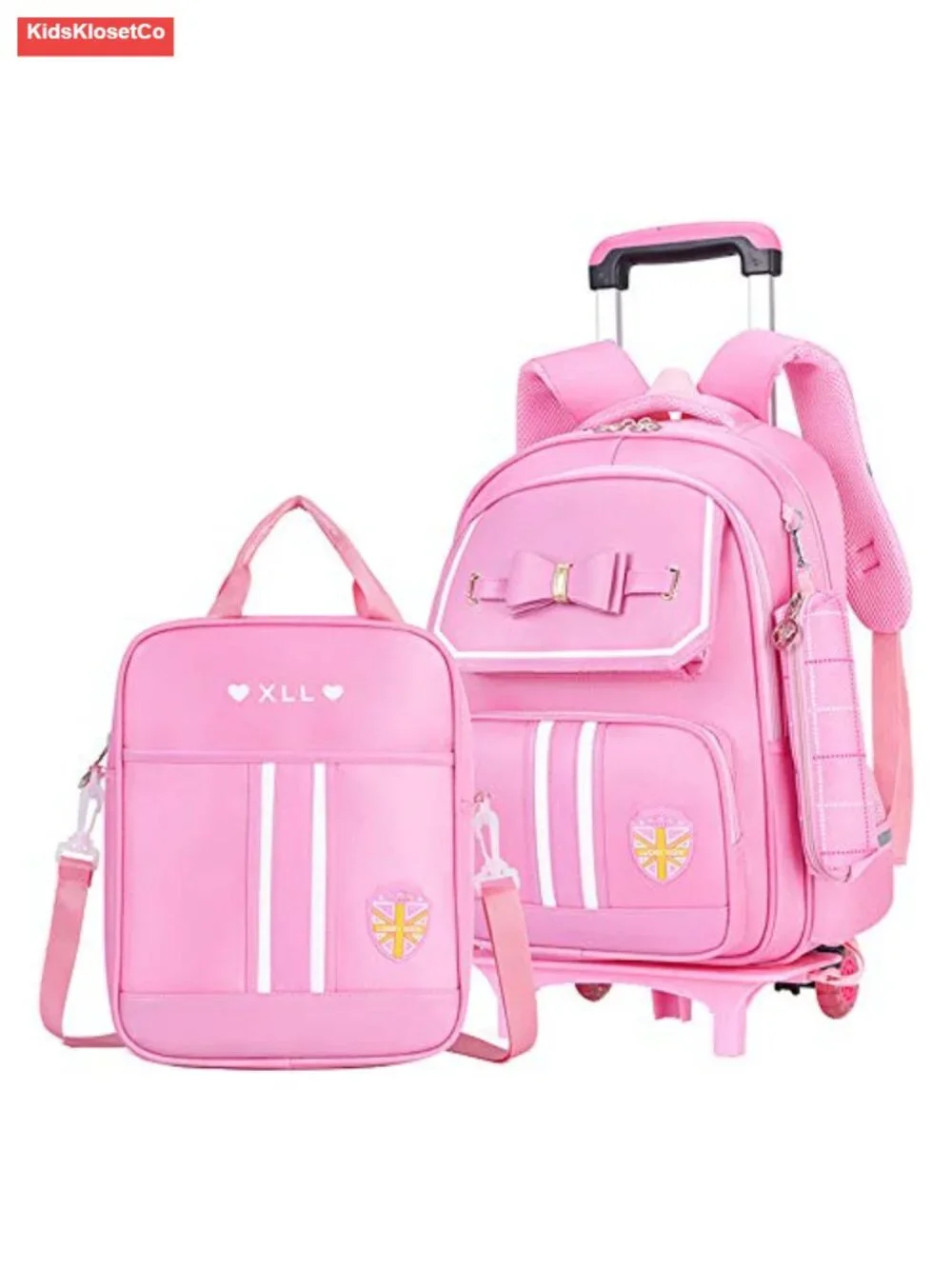 Kids Rolling Backpack with Wheels Cute Bowknot Carry-on for School Trolley